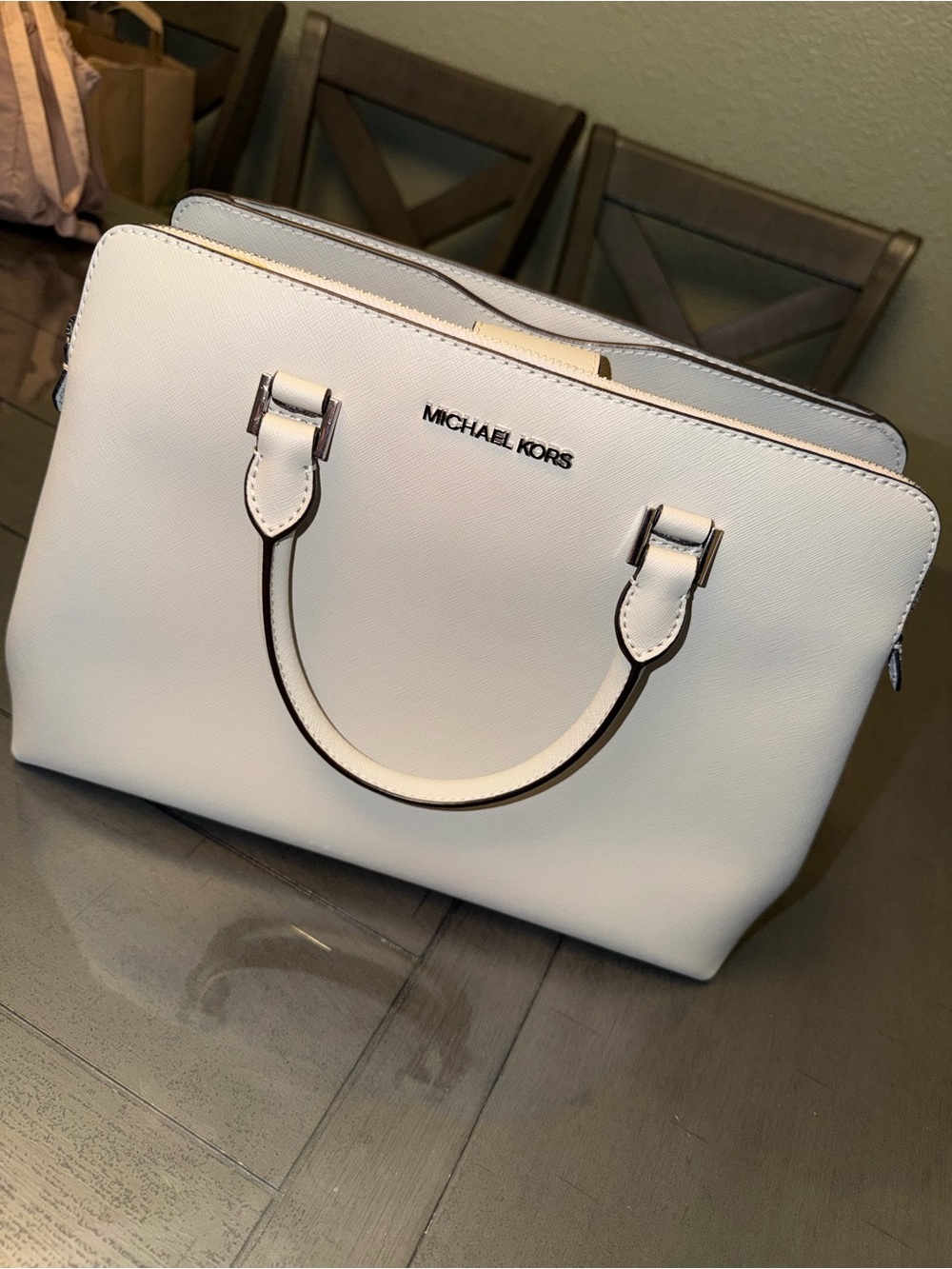 Michael Kors White Saffiano Satchel with Top Handles